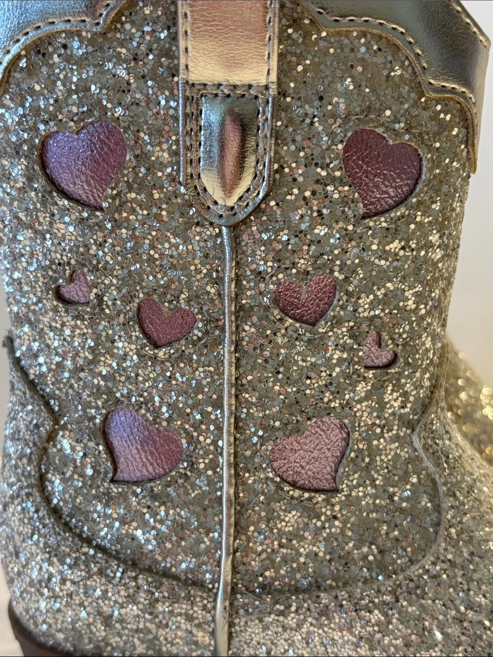 Cat & Jack Toddler Gold Glitter Dallas Cowboy Boot with Pink Accents
